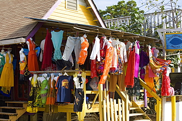 Clothes hanging at a market stall, West End, Roatan, Bay Islands, Honduras