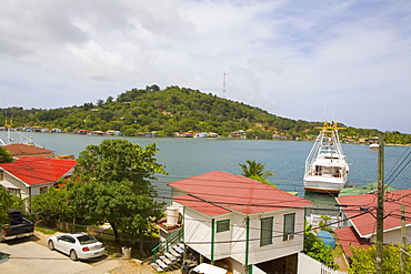 High angle view of a house on the coast, Jonesville, Roatan, Bay Islands, Honduras