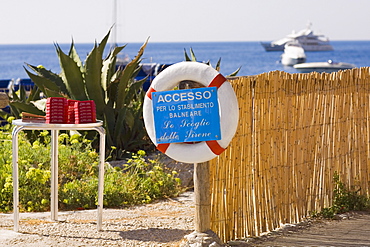 Information board fixed with a life belt, Capri, Campania, Italy