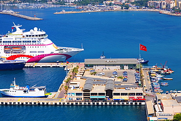 High angle view of a cruise ship at a harbor, Ephesus, Turkey