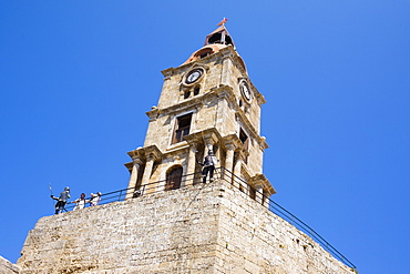 Low angle view of a clock tower, Mosque of Suleyman, Rhodes, Dodecanese Islands, Greece