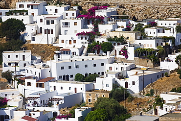 High angle view of buildings in a town, Lindos, Rhodes, Dodecanese Islands, Greece