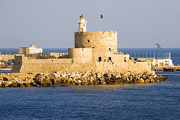 Fortress in the sea, Mandraki Harbor, Rhodes, Dodecanese Islands, Greece