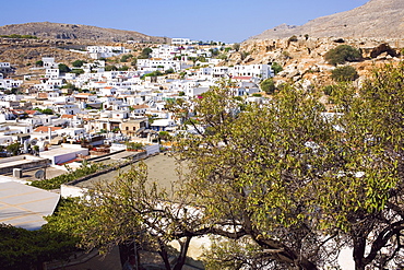 High angle view of a town, Lindos, Rhodes, Dodecanese Islands, Greece