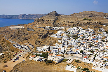 High angle view of a town, Lindos, Rhodes, Dodecanese Islands, Greece