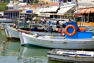 Boats moored at a harbor, Athens, Greece