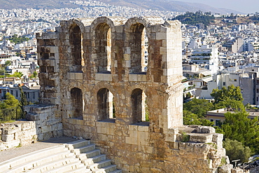 High angle view of the old ruins of an amphitheater, Theater Of Herodes Atticus, Acropolis, Athens, Greece