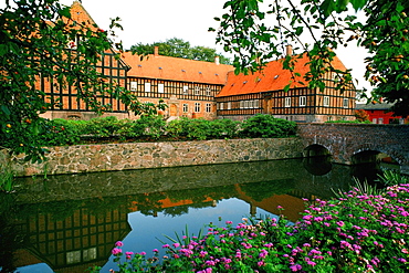 Pond in front of a building, Funen County, Denmark