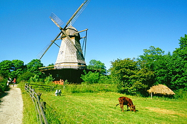 Low angle view of a windmill on a landscape, Copenhagen, Denmark