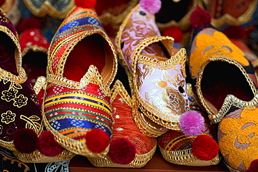 Close-up of ornate traditional shoes, Istanbul, Turkey