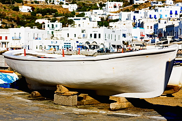 Boat at the dock, Mykonos, Cyclades Islands, Greece