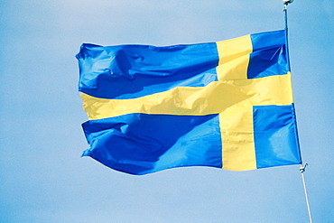 Low angle view of the Swedish flag, Sweden