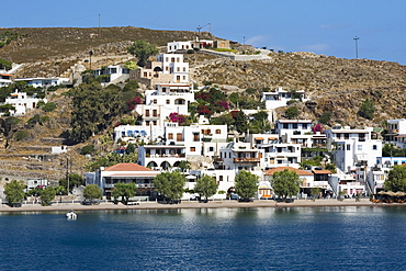 Buildings at the waterfront, Skala, Patmos, Dodecanese Islands, Greece