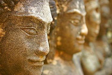 Close-up of sculptures in a row, Angkor Wat, Siem Reap, Cambodia