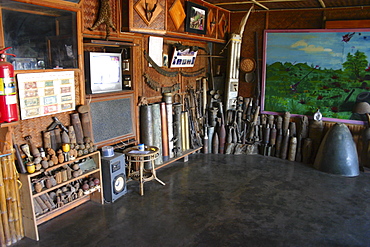 Antique objects displayed in a room, Phonsavan, Laos