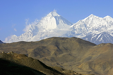 Panoramic view of mountains covered with snow, Muktinath, Annapurna Range, Himalayas, Nepal