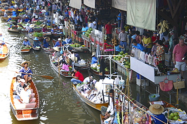 High angle view of a market, Floating Market, Thailand