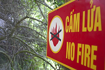 Close-up of a No Fire warning sign, Halong Bay, Vietnam