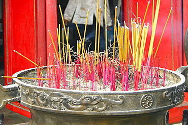 Close-up of incense sticks burning, Hanoi, Vietnam