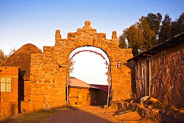 Ruins of an entrance gate, Puerta Del Sol, Lake Titicaca, Taquile Island, Puno, Peru