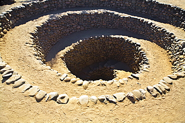 High angle view of the old ruins, Acueductos Pre Incas, Nazca, Peru