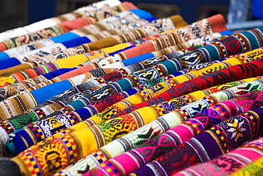 Close-up of clothes displayed at a market stall, Sicuani, Cusco Region, Peru