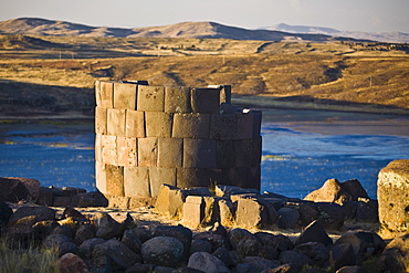 Close-up of the old ruins, Sillustani, Lake Titicaca, Puno, Peru