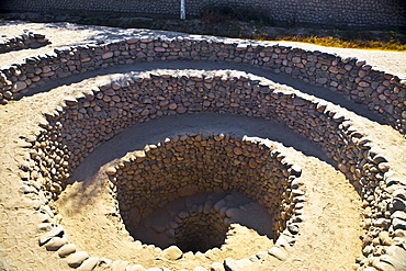 High angle view of the old ruins, Acueductos Pre Incas, Nazca, Peru