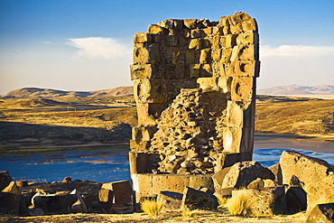 Close-up of the old ruins, Sillustani, Lake Titicaca, Puno, Peru