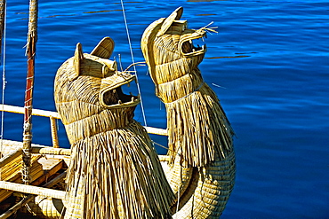 Close-up of a reed boat, Lake Titicaca, Uros Floating Islands, Puno, Peru