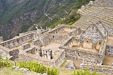 High angle view of ruins on mountains, Machu Picchu, Cusco Region, Peru