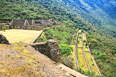 High angle view of the old ruins, Choquequirao, Inca, Cusco Region, Peru