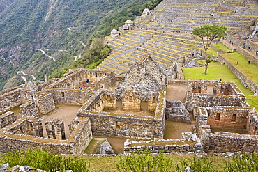 High angle view of ruins on mountains, Machu Picchu, Cusco Region, Peru