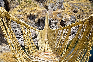 Rope bridge across a mountain, Queswachaca, Peru