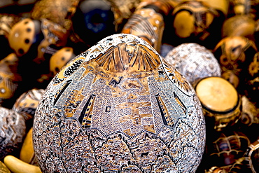 Close-up of handicraft items in a market stall, Pisaq, Cuzco, Peru