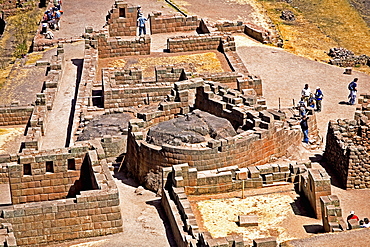 High angle view of the old ruins, Pisaq, Cusco Region, Peru