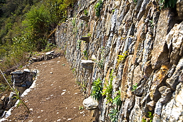 Old ruins of a stone wall, Choquequirao, Peru