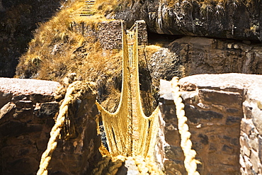 Rope bridge across a mountain, Queswachaca, Peru