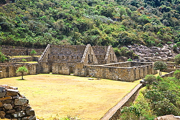 High angle view of the old ruins, Choquequirao, Inca, Cusco Region, Peru