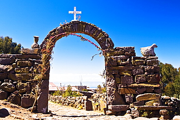 Arch entrance of an island, Lake Titicaca, Taquile Island, Puno, Peru