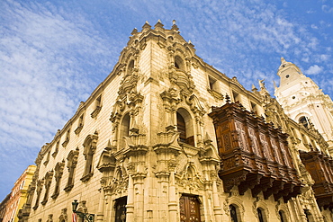 Low angle view of a building, Archbishop's Palace, Lima Cathedral, Lima, Peru