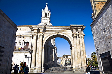 Entrance gate of a plaza, Plaza-de-Armas, Arequipa, Peru