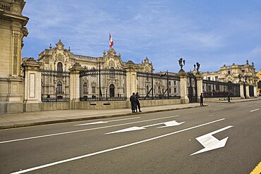 Security guards standing outside a palace, Government Palace, Lima, Peru