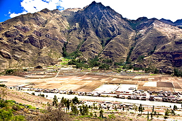 Aerial view of a village, Pisaq, Cuzco, Peru