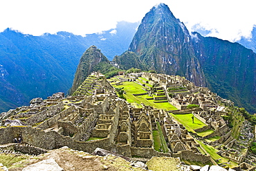 High angle view of ruins on mountains, Machu Picchu, Cusco Region, Peru