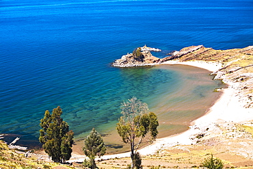 High angle view of a beach, Lake Titicaca, Taquile Island, Puno, Peru