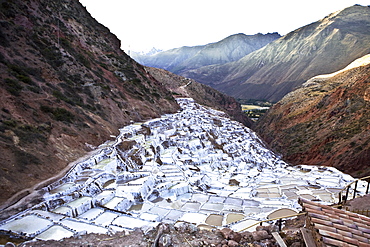 Terraced salt ponds on a mountainside, Salinas De Maras, Cuzco, Peru