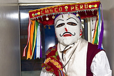 Portrait of a man wearing a traditional costume, Aguas Calientes, Cusco Region, Peru