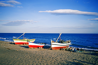 Fishing boats on the beach, Marbella, Andalusia, Spain