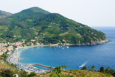 High angle view of a coastline, Levanto, La Spezia, Liguria, Italy